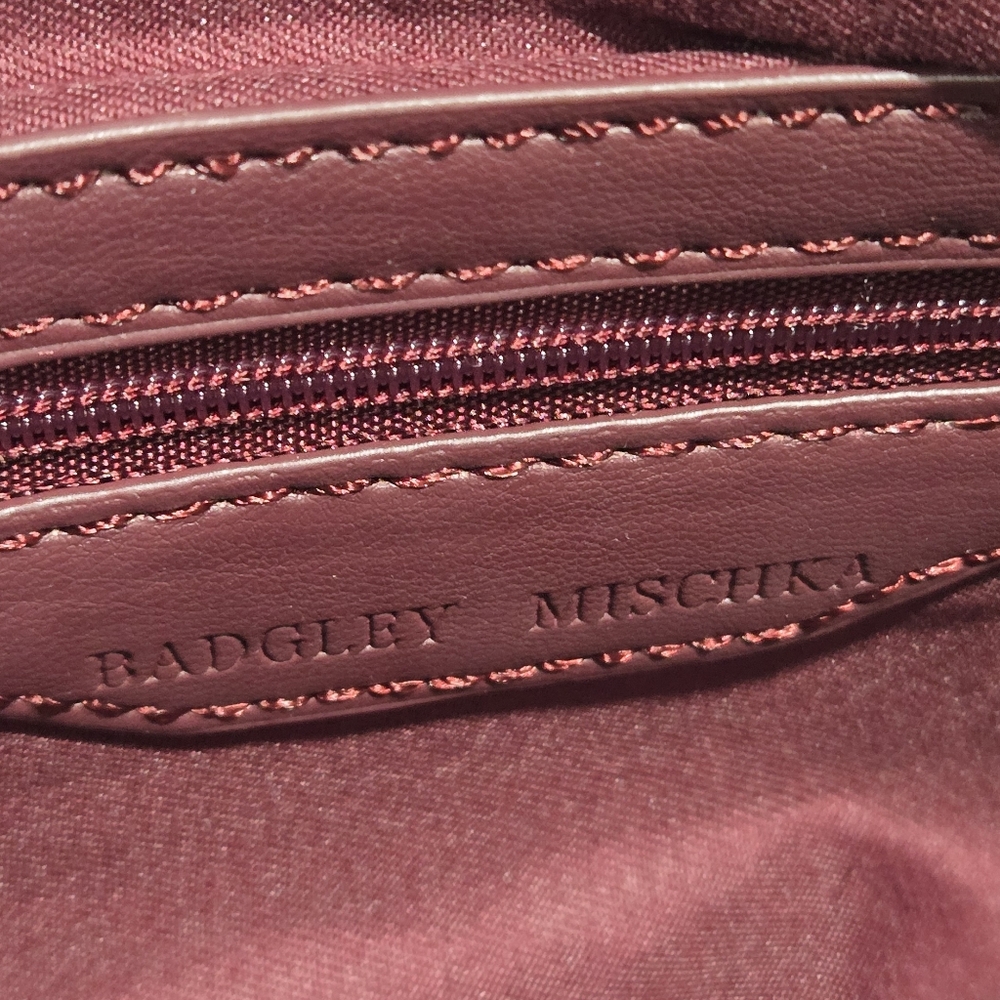 Badgley Mischka Plum Quilted Hand Bag with Gold Chain and Adjustable Crossbody - Picture 13 of 14